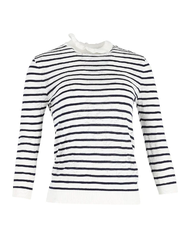 Premium Style Chloe Quarter Sleeve Striped Top in Black and White Cotton