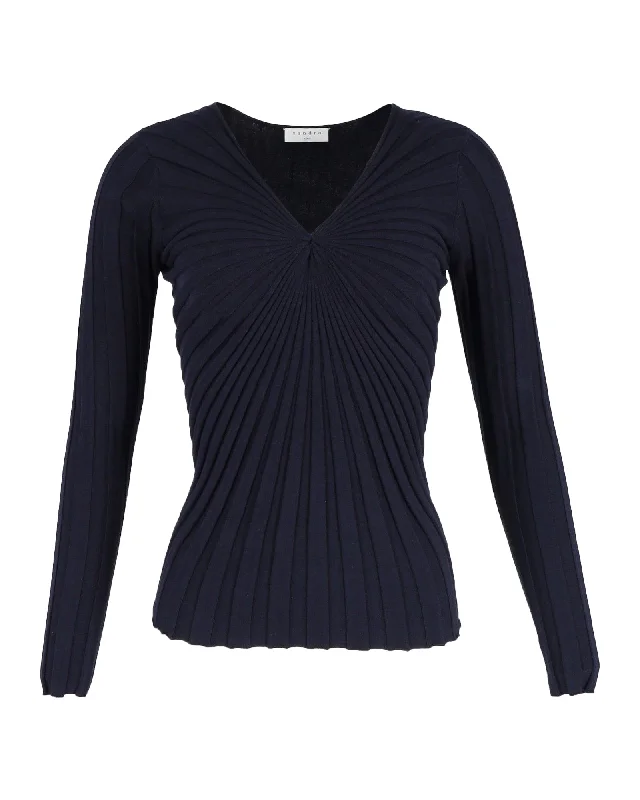 Seize Bargains Sandro Justine V-Neck Knit Jumper in Navy Blue Cotton