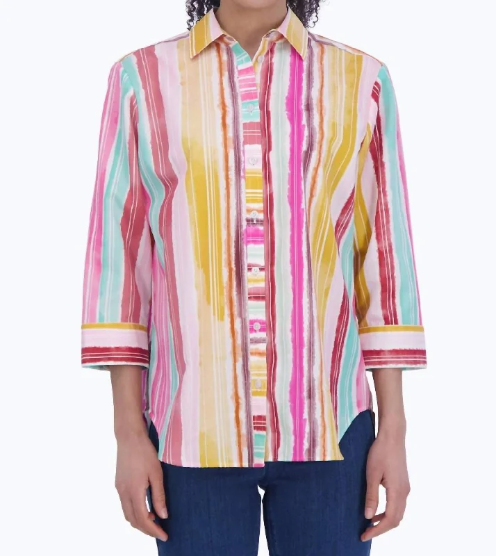 Discover Promotions Women's Boyfriend Shirt In Watercolor Stripes