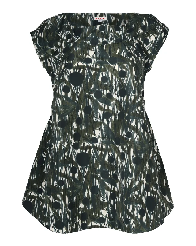 Trendy Looks On Sale Marni Abstract Printed Top in Green Polyester