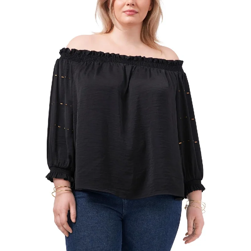 Latest Fashion Plus Womens Embellished Ruffled Peasant Top