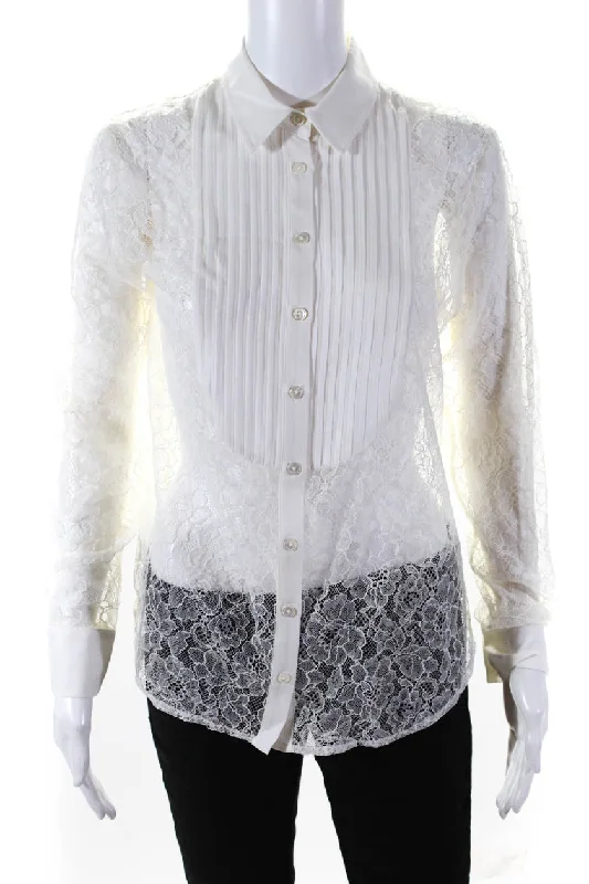 Classic Elegance Sales Fleur du Mal Womens Lace Oversized Pintucked Shirt - Ivory