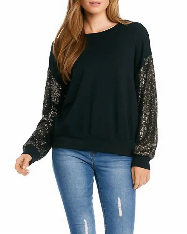 Feminine Style Promotions Sequin Sleeve Top In Black