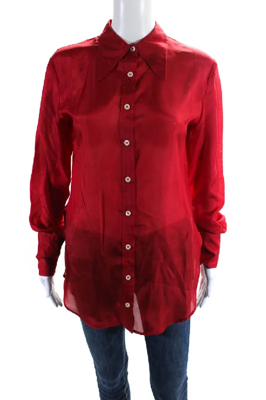 Exclusive Discount La Fetiche Womens Button Front Lightweight Silk Tasha Shirt Red