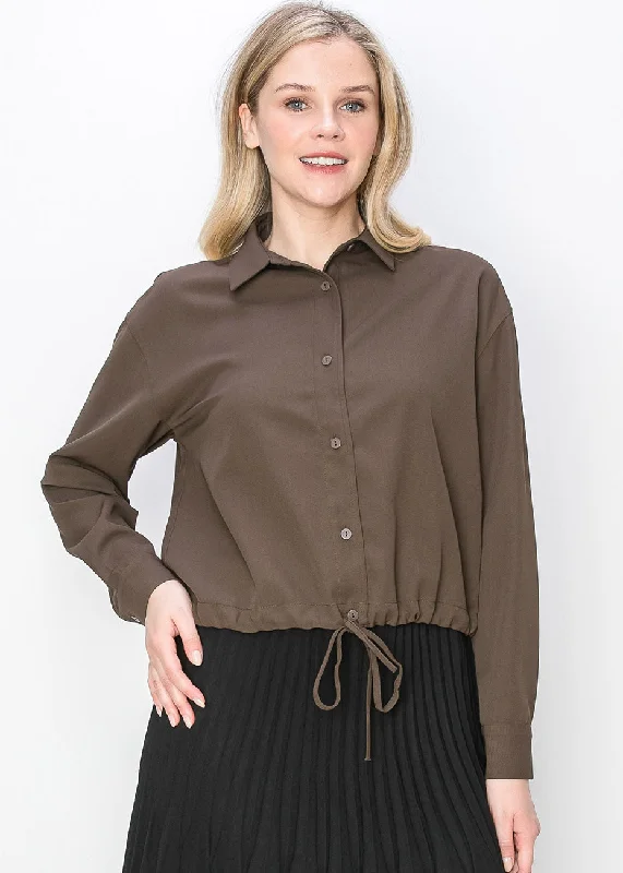 Chic Style, Always In Vogue Classic Brown Shirt with Drawstring