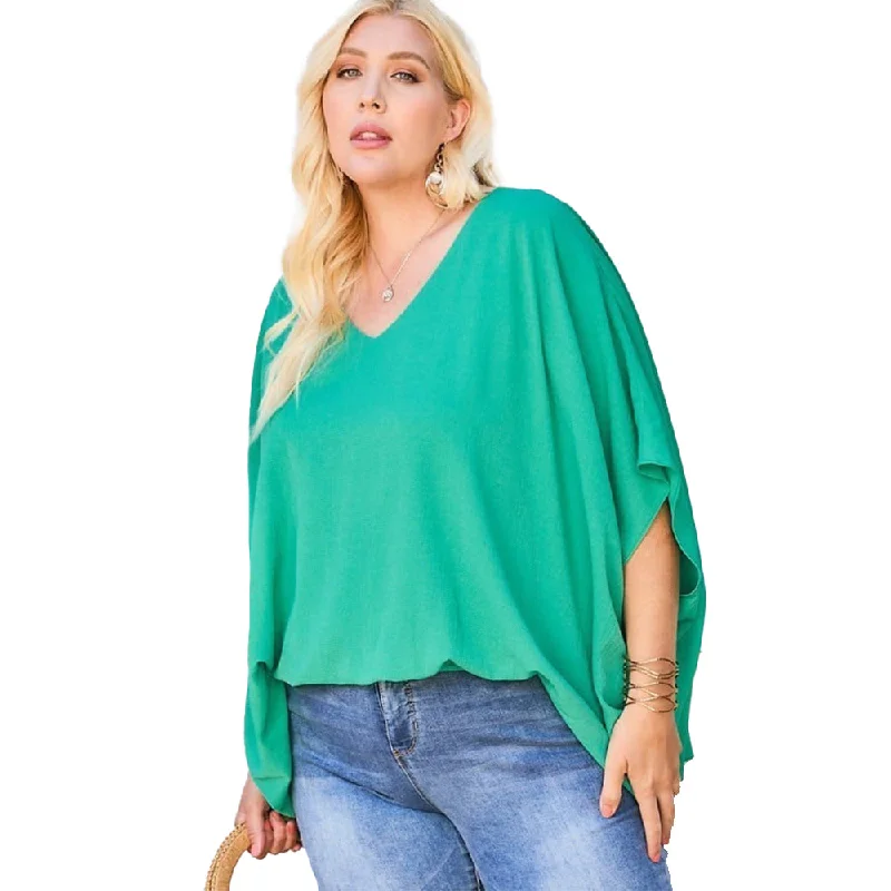 Buy More, Save More V Neck Dolman Sleeves Front Waist Elastic Solid Top