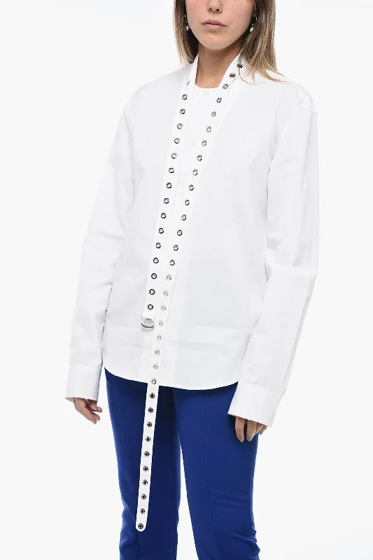 Comfort Meets Fashion Off-White Popli Shirt with Eyelets Collar