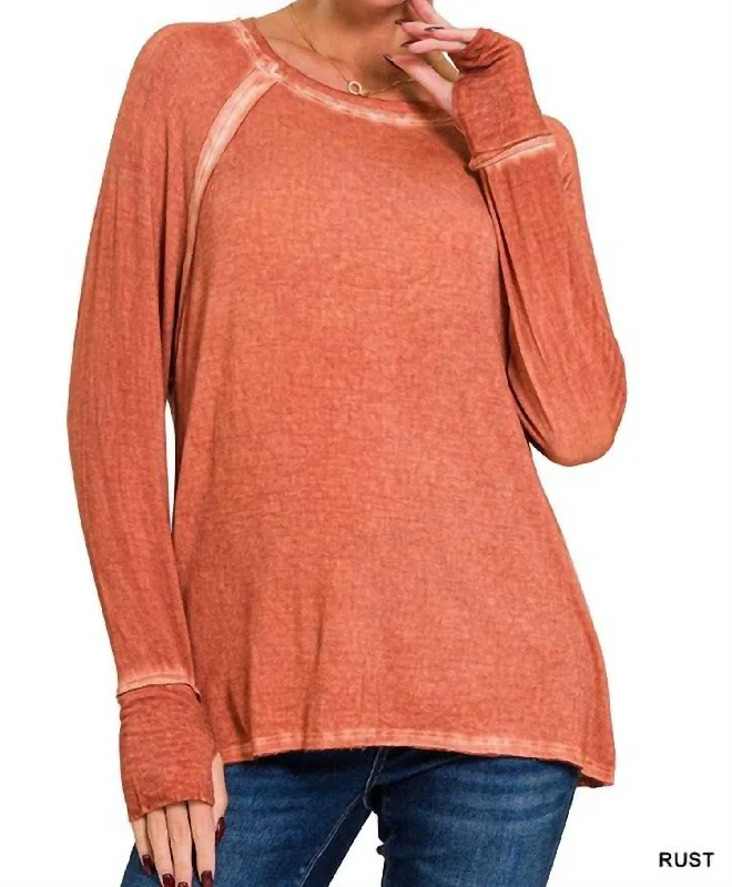 Special Offers, Don't Miss Misha Washed Thumbhole Cuff Top In Rust