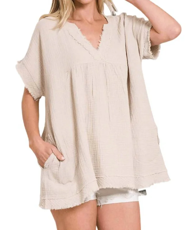 Sustainable Fashion Extravaganza Danica Cotton Gauze Top In Sand