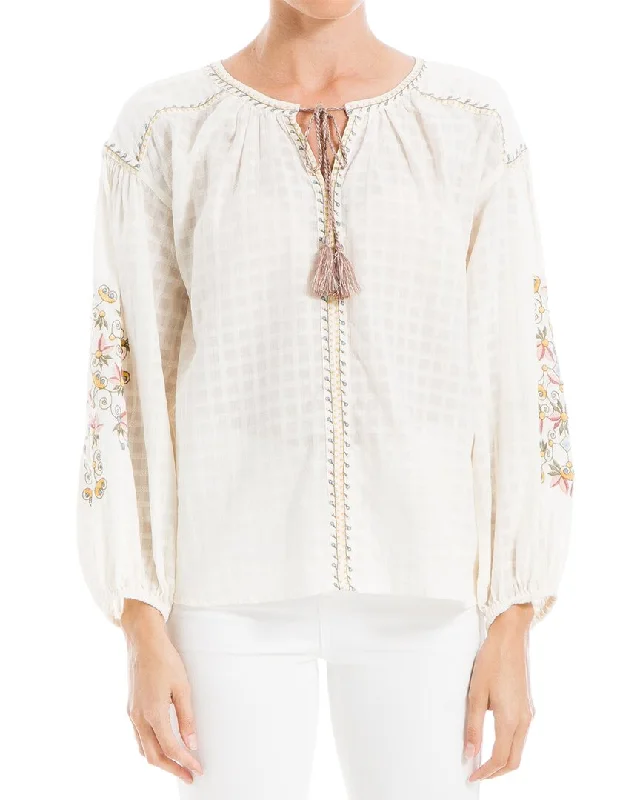 Sporty Fashion Offers Max Studio Embroidered Bubble Sleeve Top