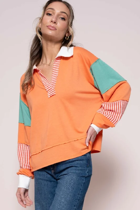 Shop The Hottest Deals Color Block Top with Striped Panel