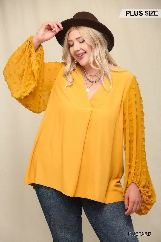 Trendy Fashion Sale Woven And Textured Chiffon Top With Voluminous Sheer Sleeves