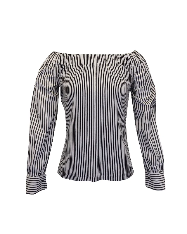 Trendy Street Style Max Mara Conero Off-The-Shoulder Striped Top in Black Cotton