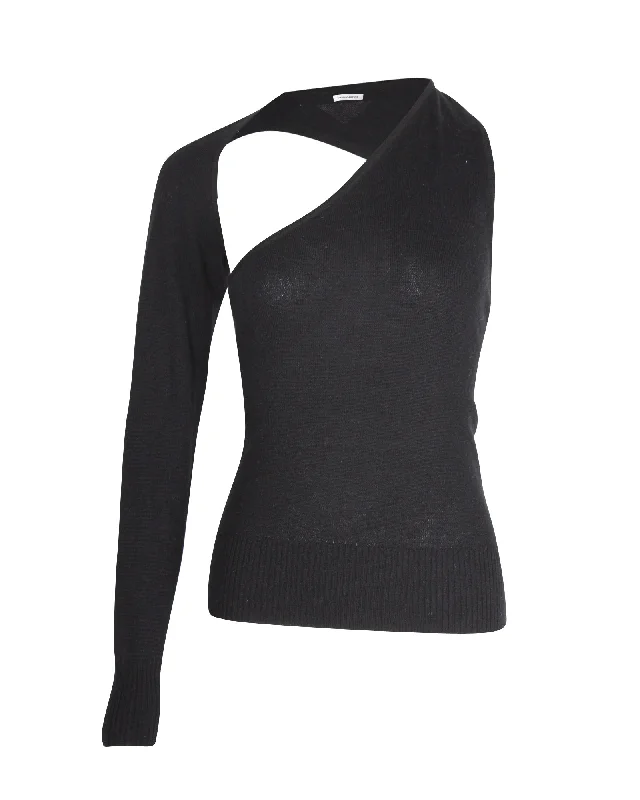 Fashion Forward Femininity Christopher Esber One-Shoulder Knitted Top in Black Wool