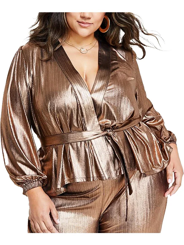 Step Ahead, Lead The Trend Plus Womens Metallic Belted Wrap Top