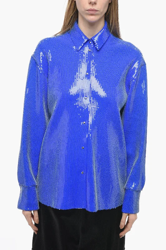 Chic Trend Collection David Koma Sequined Oversized Shirt with Snap Buttons