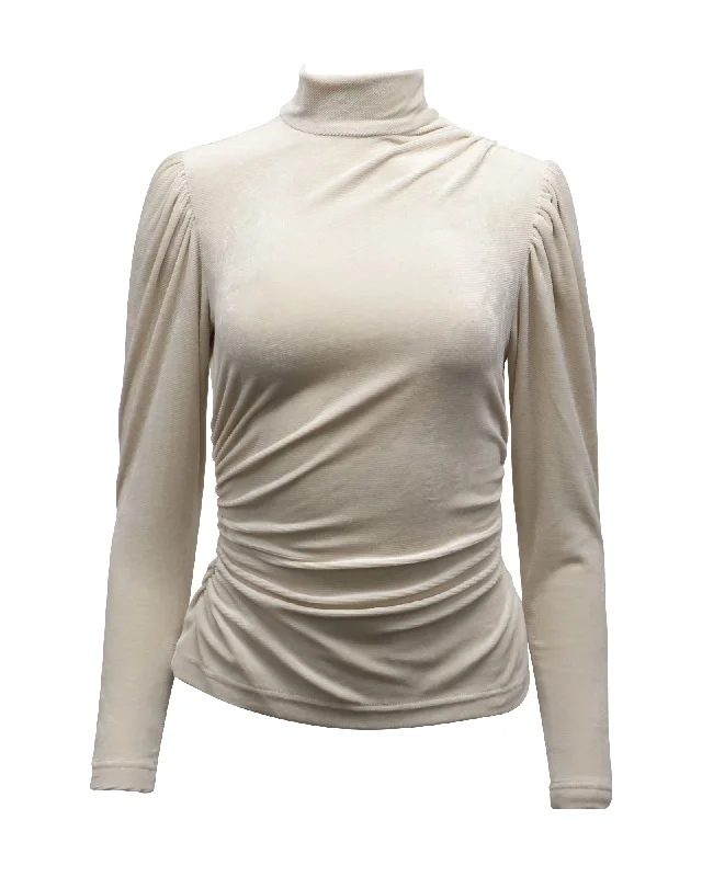 Chic Styles A.L.C Joss Top with Puff Sleeves in Cream Velvet