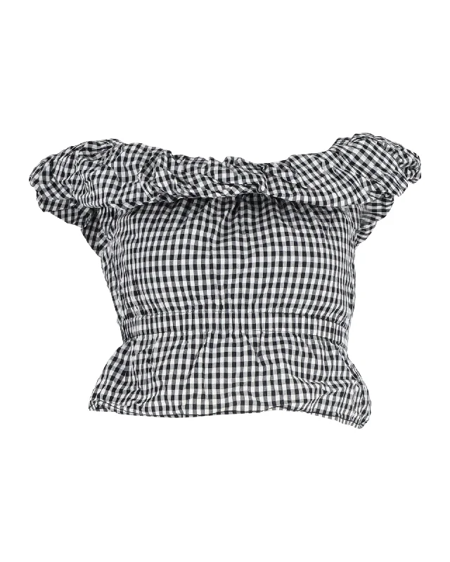 Modern Fashion Sale Rejina Pyo Mina Off-The-Shoulder Gingham Top in Black and White Cotton