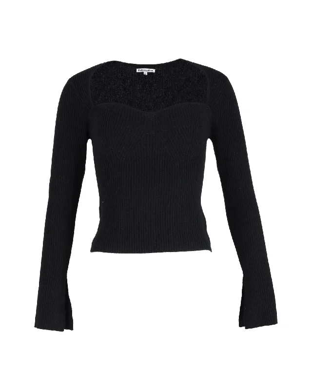 Trendy Street Style Reformation Sweetheart Knitted Top in Black Wool