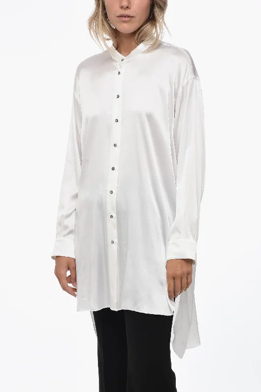 Forward Trendsetter Mr. Mrs. Shirt Satin GIOIA Asymmetric Shirt with Mandarin Collar