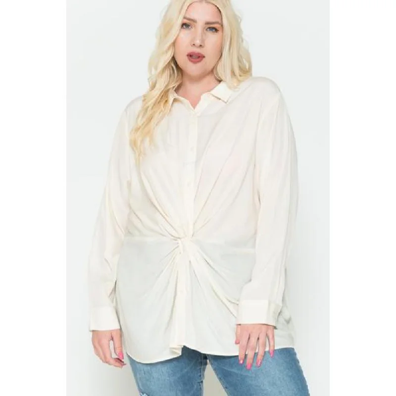 Daring Fashion Promotions Twisted Knot Detail Oversized Satin Shirt