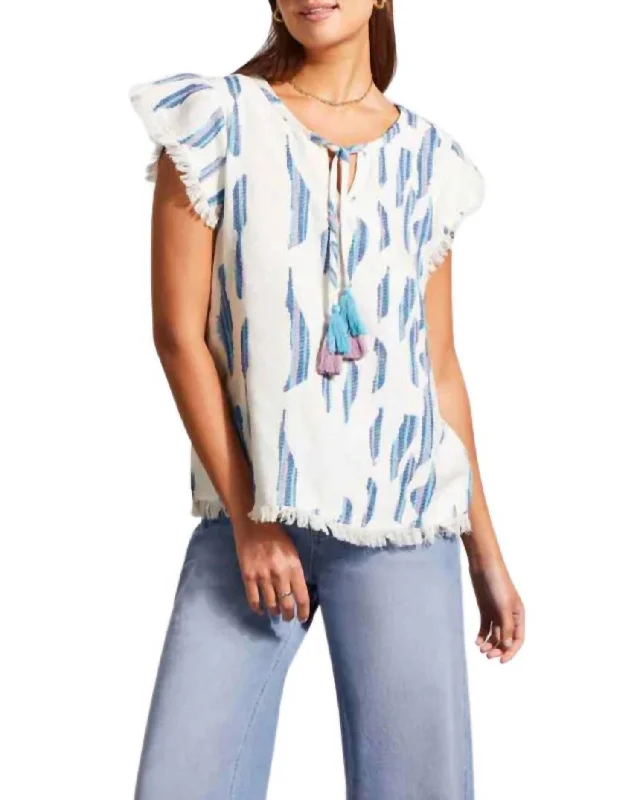 Daring Fashion Promotions Fringed Tassel Tie Cotton Top In Capri