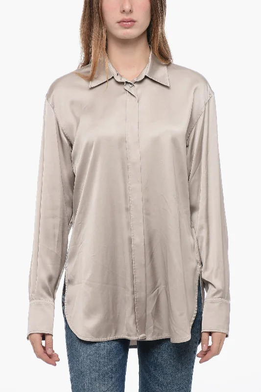 Fashion Frontiers Golden Goose Satin Boyfriends Fit Shirt with Logo