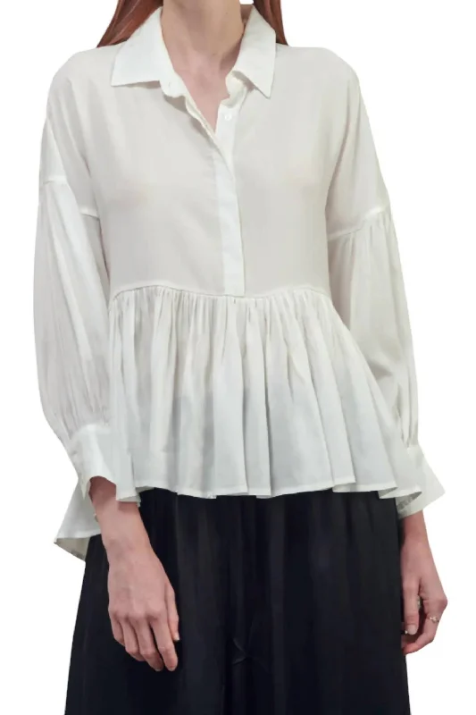 Hot Sale High And Low Button Bown Shirts In White