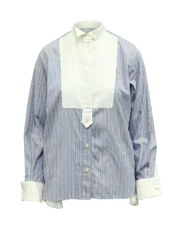 On-Trend Fashion Offers Sacai Striped Shirt in Blue and White Cotton