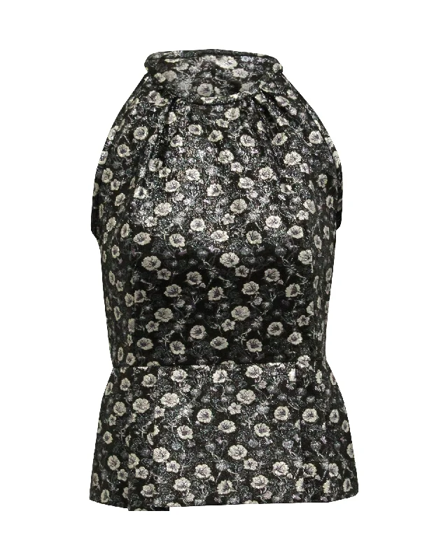 Must Haves Prada Metallic Floral Halter Top in Black Polyester