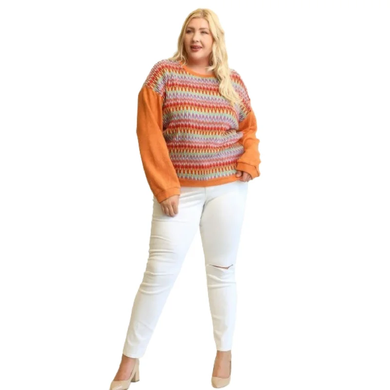 Limited Time Offer Novelty Knit And Solid Knit Mixed Loose Top With Drop Down Shoulder