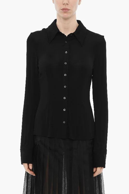 Break Fashion Norms Louisa Ballou Solid Color Shirt with Logo Buttons