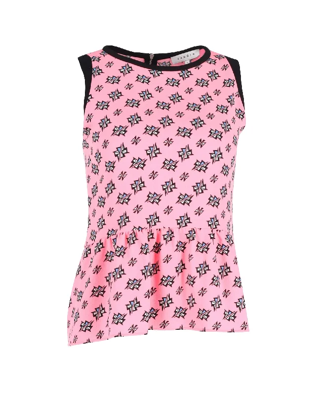 Bold Fashion Sales Sandro Paris Printed Peplum Top in Pink Polyester