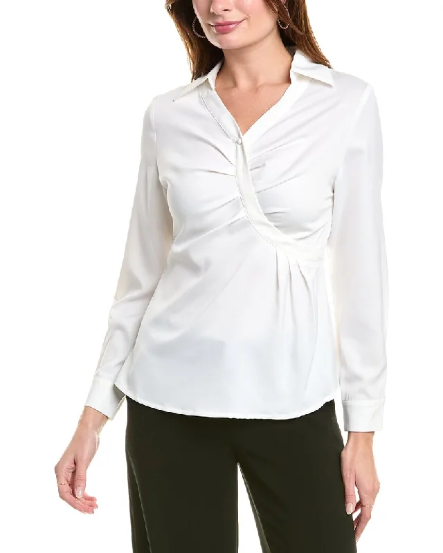 Romantic Fashion Discounts Gracia Satin Collar V-Neck Side Swept Top