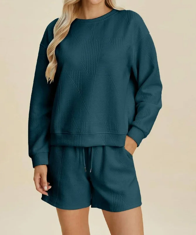 Chic & Modern Sales Textured Top And Shorts Set In Peacock  Blue