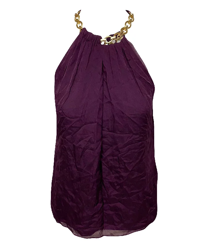 Inspired By You, Designed For You Diane von Furstenberg Chain-Neck Halter Top in Purple Silk