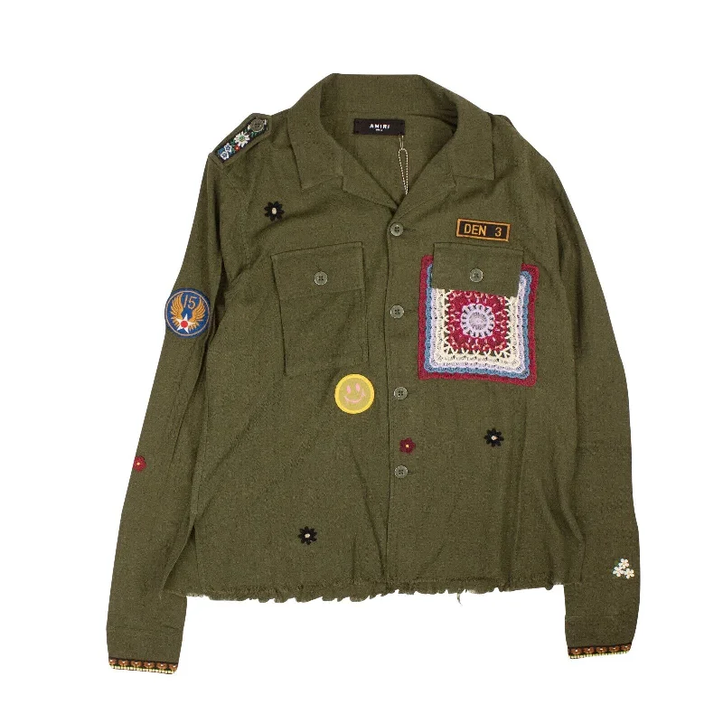 Fashion Sale Amiri Crochet & Patch Military Shirt - Olive