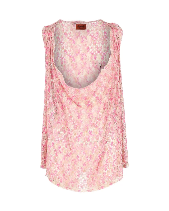 Luxury Fashion Discounts Missoni Drape Front Patterned Top in Pink Cotton