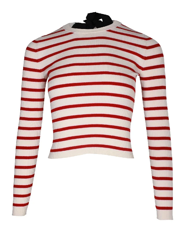 Retro Style Promotions Red Valentino Striped Ribbed Stretch-Jersey Top in White Viscose