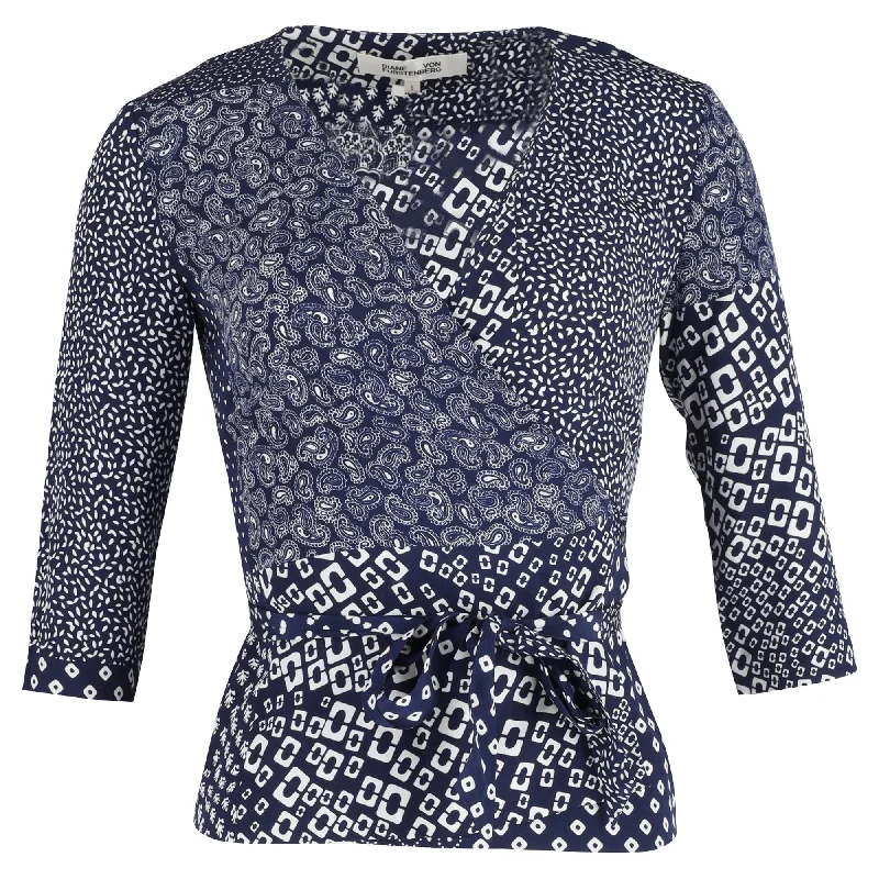 Romantic Fashion Discounts Diane von Furstenberg Paisley Print Wrap Top in Blue Viscose