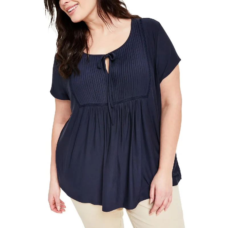 Premium Style Plus Charlotte Womens Crinkled Ladder Stitch Peasant Top