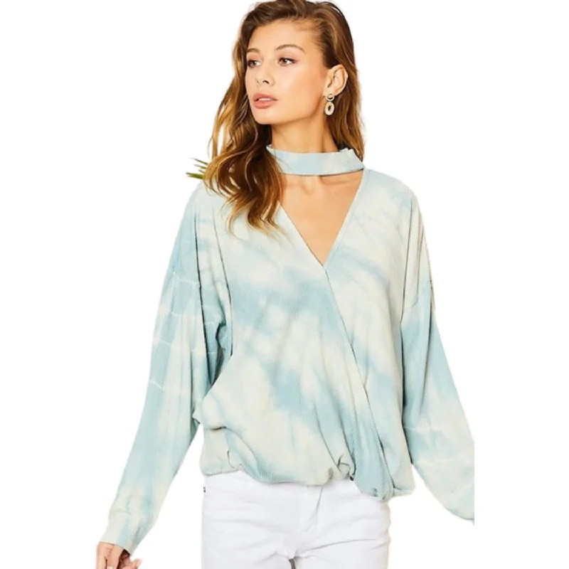 Insane Discount Onslaught Chocker Neck Surplice Hi-lo Tie-dye Top