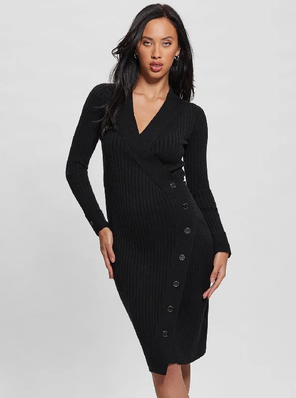 Women's Work Apparel Cozy Chic Promotions Black Cecile Knit Midi Dress