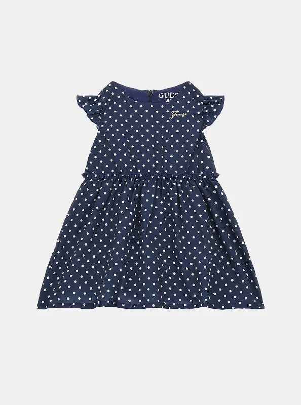 Women's Trendy Apparel Premium Style Offers Blue Polka Dot Chiffon Dress (2-7)