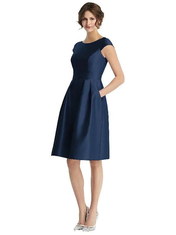 Women's Formal Apparel Everyday Elegance Sale Cap Sleeve Pleated Cocktail Dress with Pockets