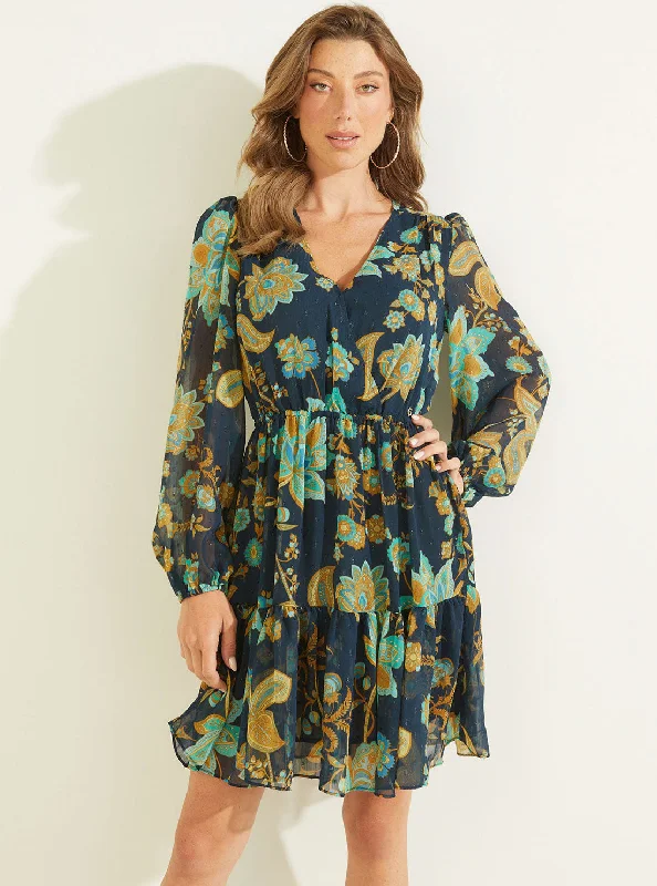 Timeless Women's Apparel Limited Time Offer Eco Green Nature Print Cassandre Mini Dress