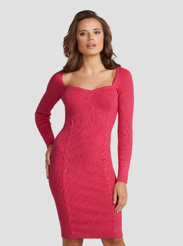 Women's Elegant Evening Attire Playful Fashion Offers Eco Pink Margot Knit Midi Dress