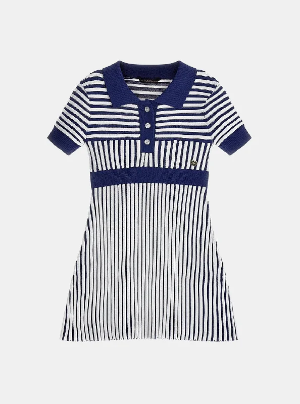 Women's Workout Garments Athleisure Style Sale Navy Stripe Short Sleeve Sweater Dress (2-7)