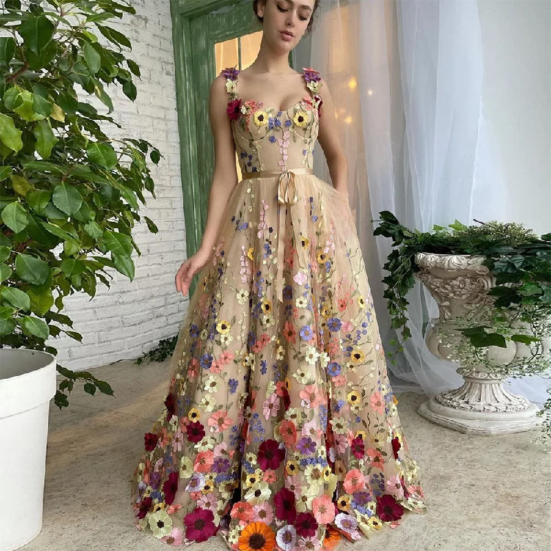 Women's Evening Clothes Comfortable Chic Sevintage Exquisite 3D Flowers Prom Dresses Sweetheart