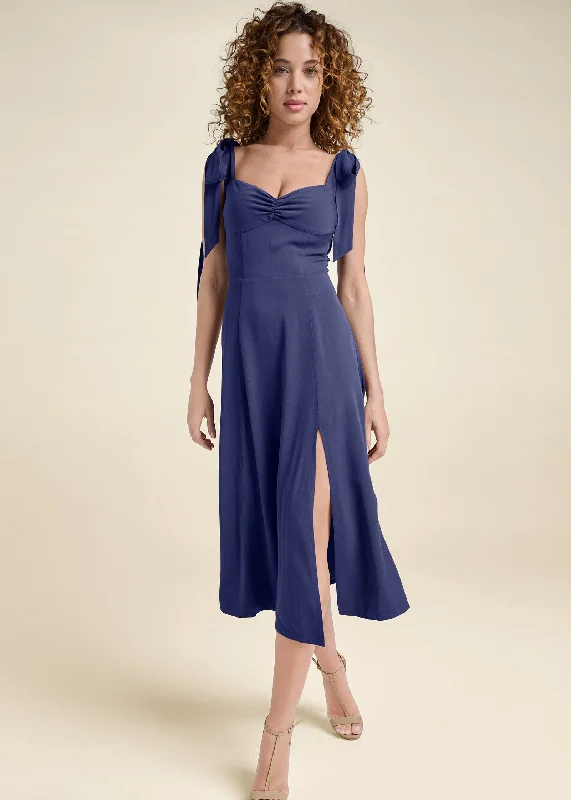 Classic Women's Clothing Styles Fashion Forward Tie Shoulder Midi Dress  - Skipper Blue